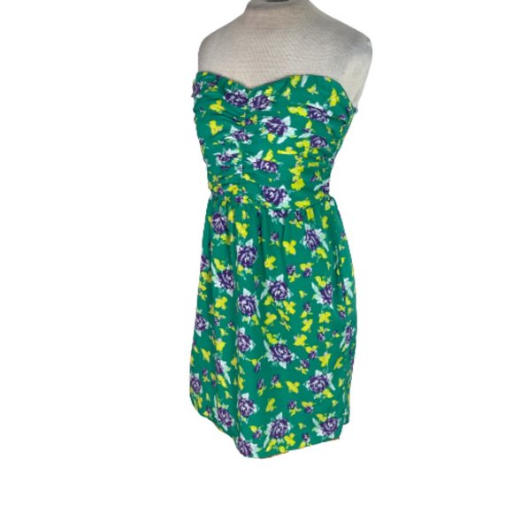 GAP Dresses Gap Floral Strapless Mini Dress Green Purple 2 Poshmark